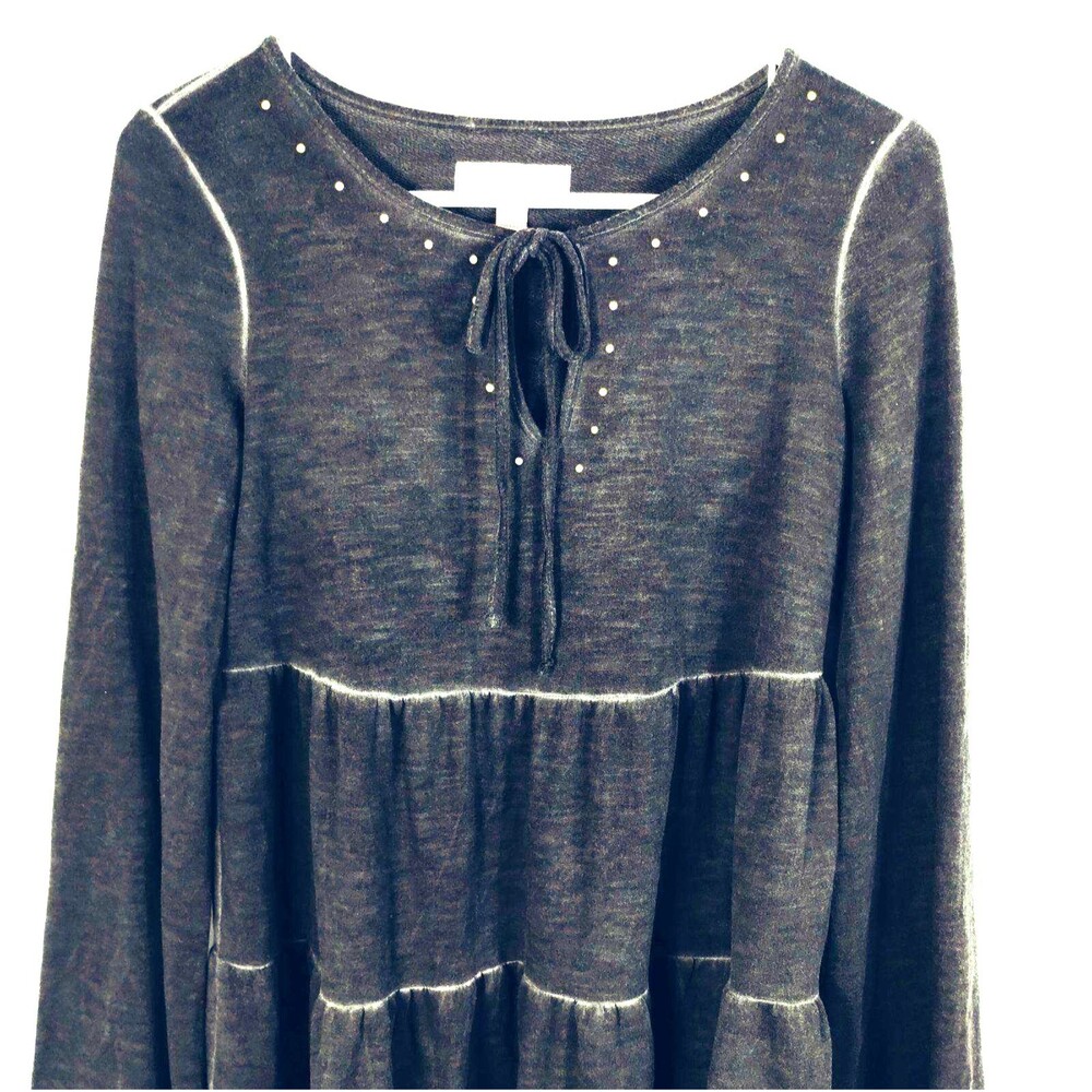 Knox Rose Top Women's XS Long Sleeve Tiered Baby Doll Distressed Boho Hippie